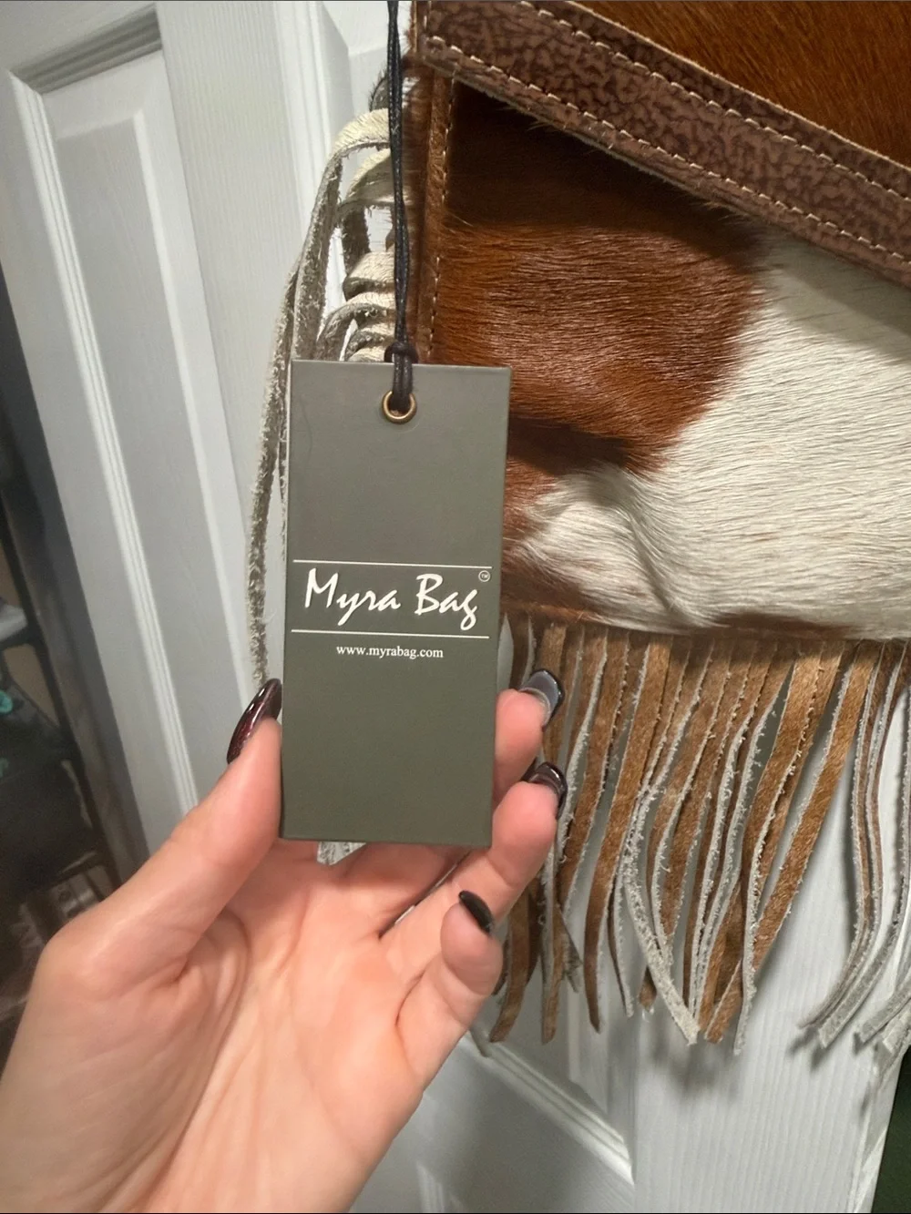 Myra Bag Brown and Cream Cowhide Fringe Crossbody